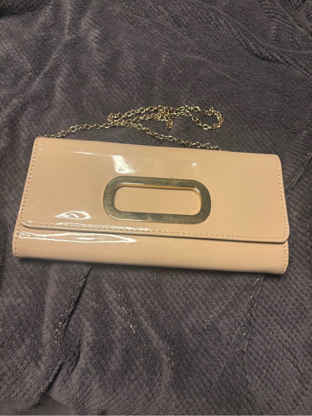 Patent Leather Nude Chain Clutch - Unbranded